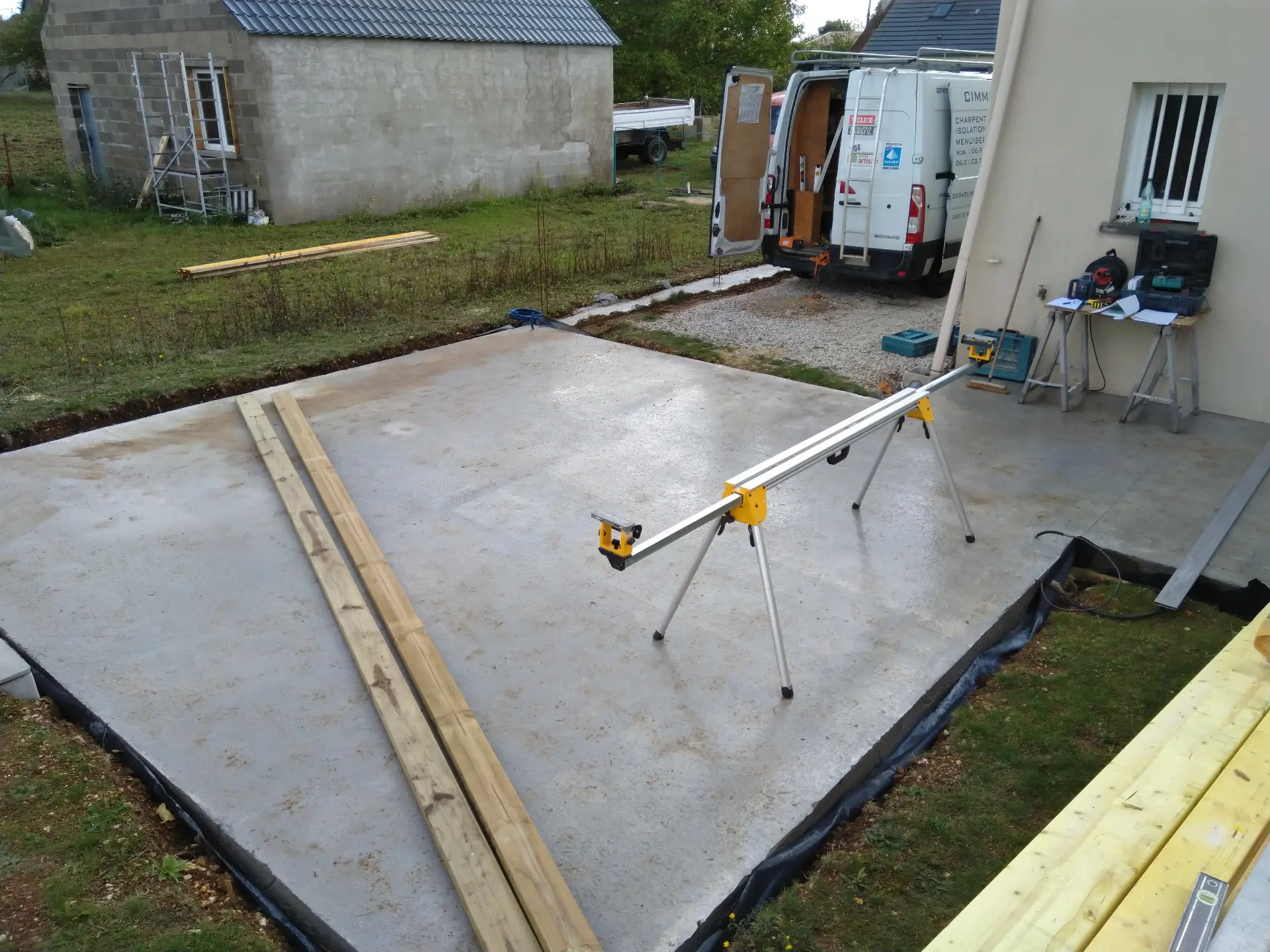 Fondation dalle béton pour extension ossature bois Saint-Laurent-la-Gâtine